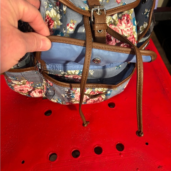 Floral Canvas Backpack / Diaper bag with Brown Trim - Picture 6 of 13